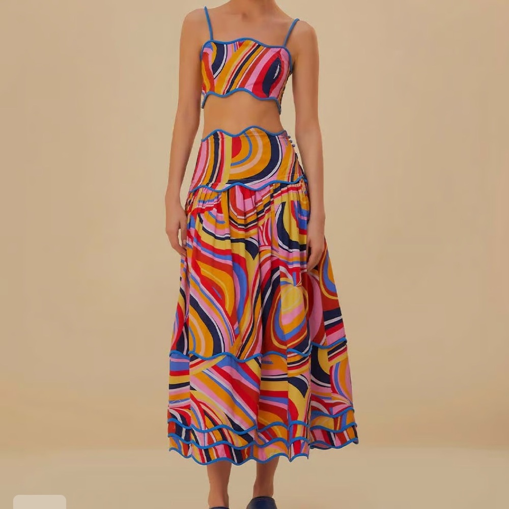 FARM Rio Multicolor Waves Crop Top & Midi Skirt Set